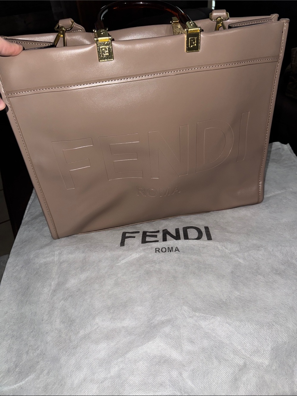Fendi Sunshine Leather Tote with Gold-Tone Logo Strap - See Description - Picture 2 of 7